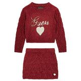 Completo 2 pz Guess bambina maglione e gonna ricamo paillettes rosso