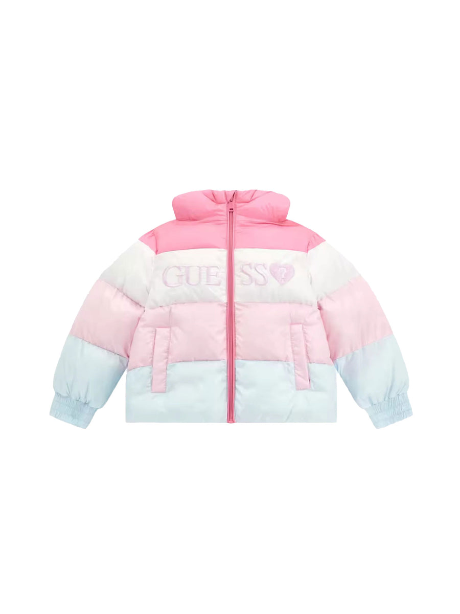 Piumino Guess neonata con logo frontale multicolor rosa