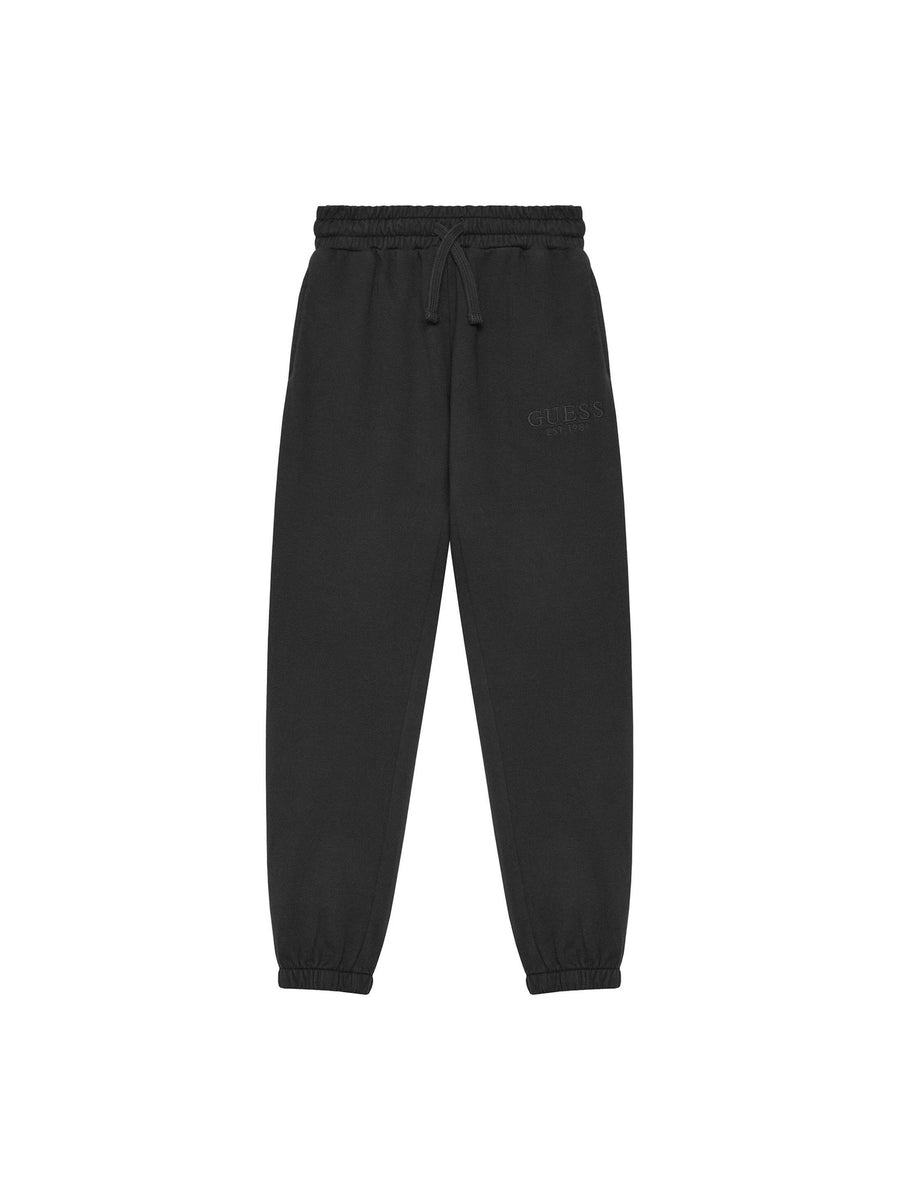 Pantalone jogger Guess bambino con coulisse e logo ricamato nero