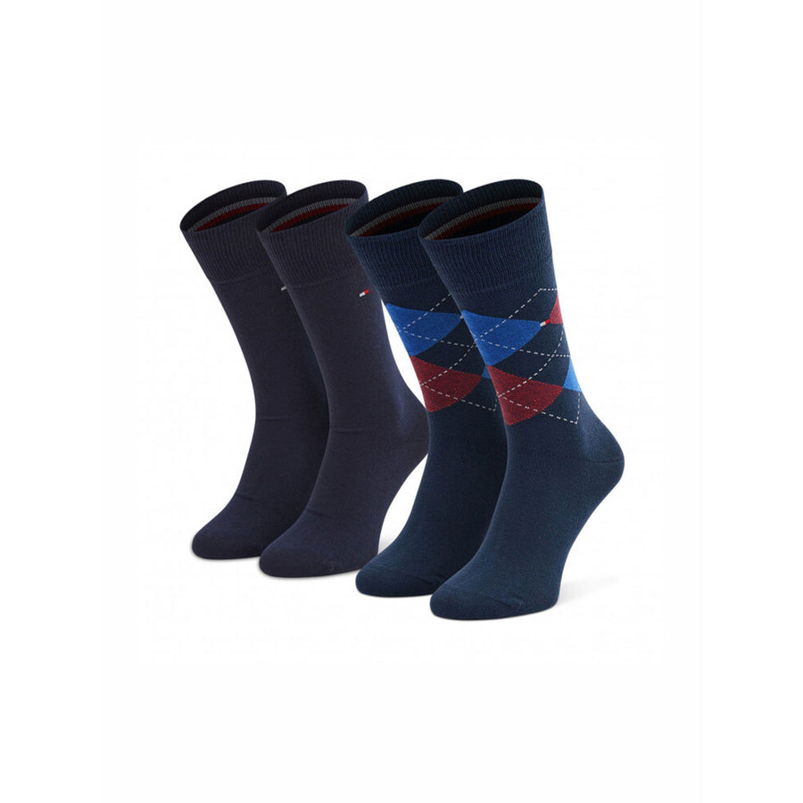 Set 2 paia di calze Tommy Hilfiger tinta unita & fantasia argyle blu/rosso
