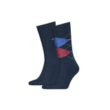 Set 2 paia di calze Tommy Hilfiger tinta unita & fantasia argyle blu/rosso