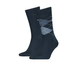 Set 2 paia di calze Tommy Hilfiger tinta unita & fantasia argyle blu