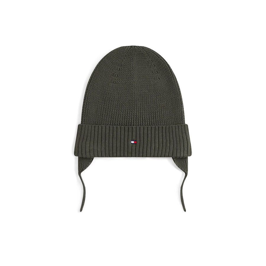 Cappello beanie Tommy Hilfiger bambino rib flag con paraorecchie verde
