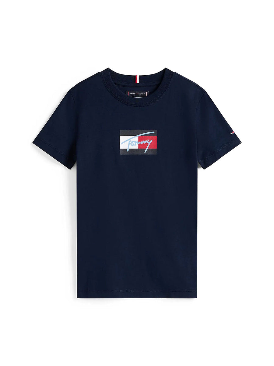 T-shirt manica corta Tommy Hilfiger bambino script flag stampa blu