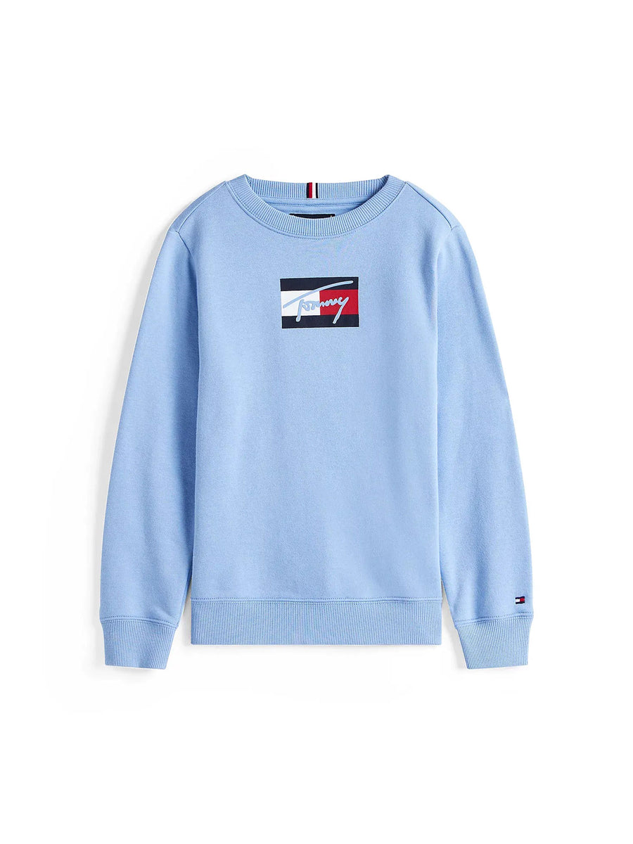Felpa girocollo Tommy Hilfiger bambino logo script e bandiera celeste