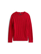 Maglione girocollo Tommy Hilfiger ragazzo lavorazione a trecce rosso