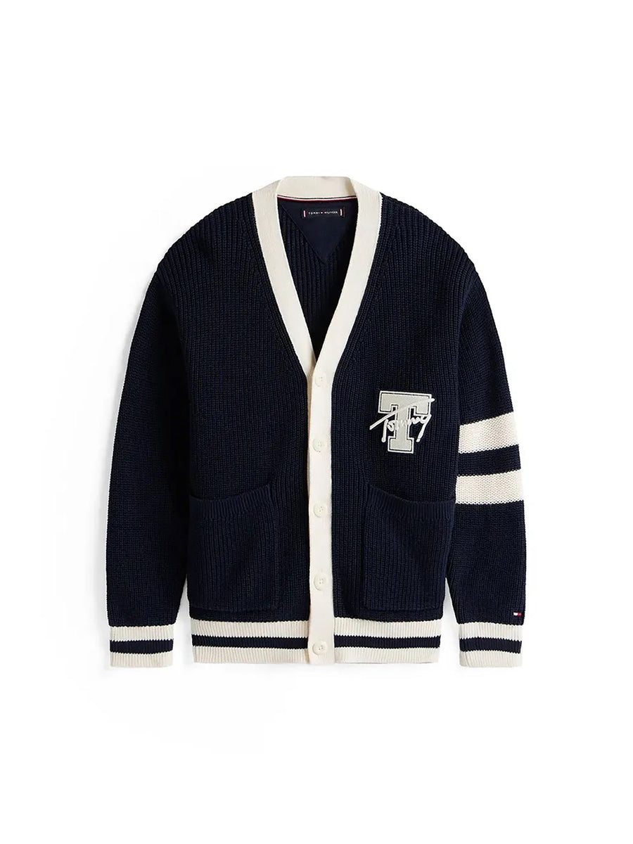 Cardigan con bottoni Tommy Hilfiger bambino varsity graphic blu