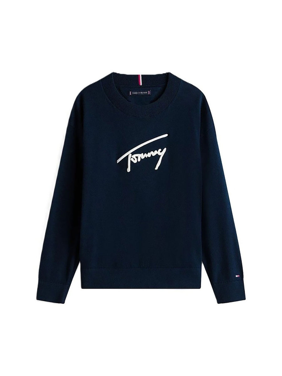 Maglione girocollo Tommy Hilfiger ragazzo varsity graphic blu