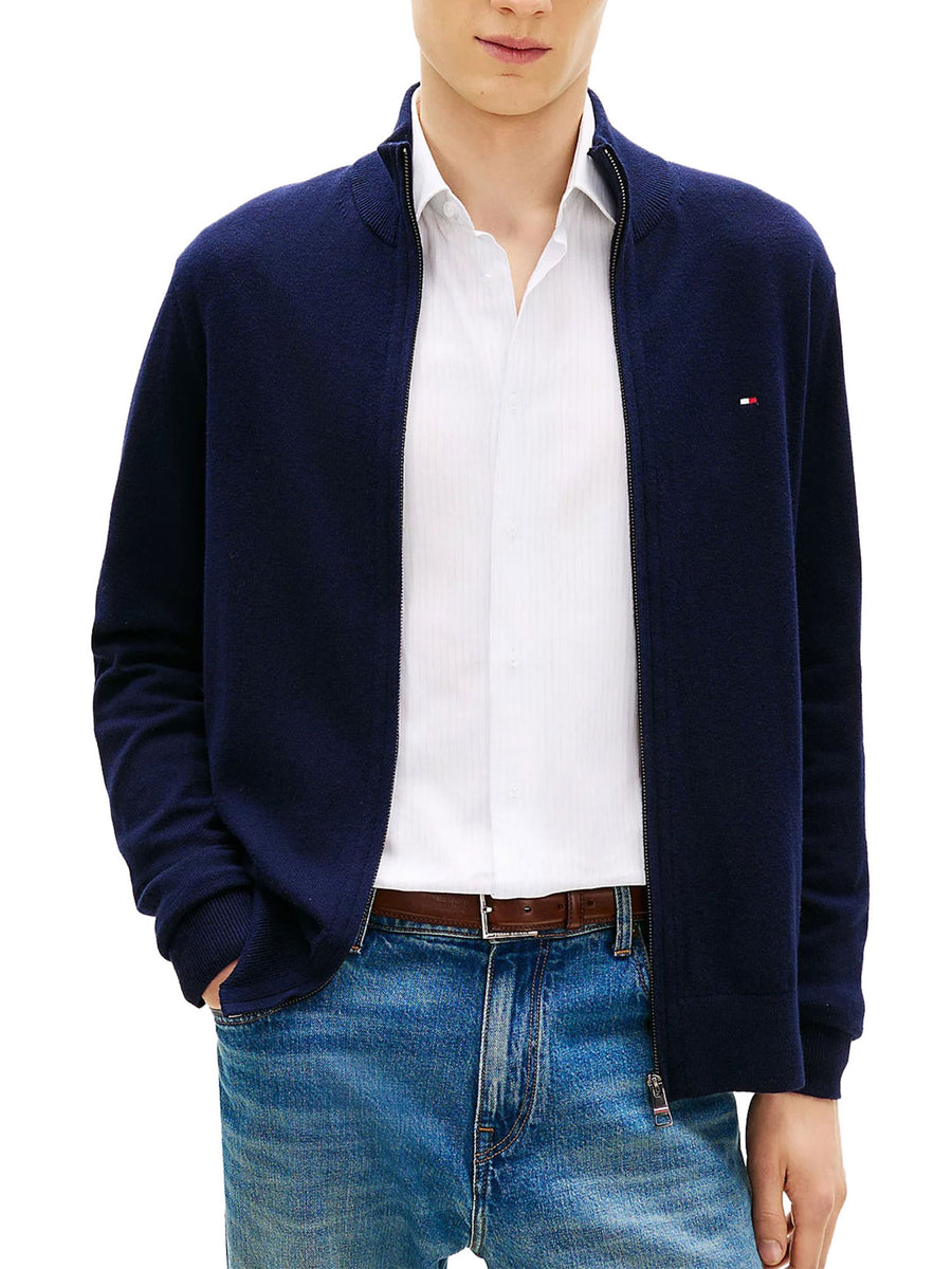 Cardigan Tommy Hilfiger zip pima cotton cashmere blu