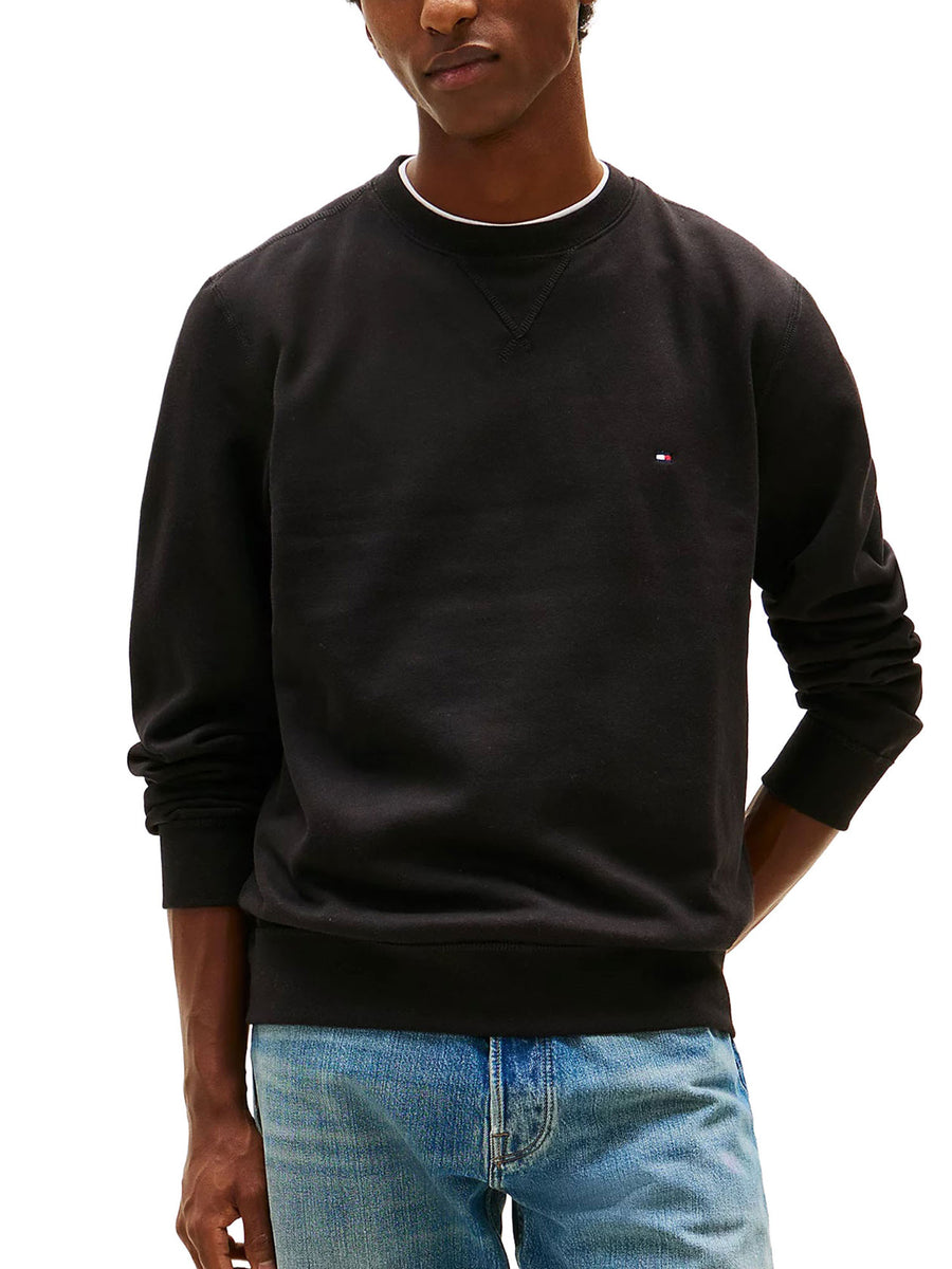 Felpa girocollo Tommy Hilfiger uomo con bandierina ricamata nero