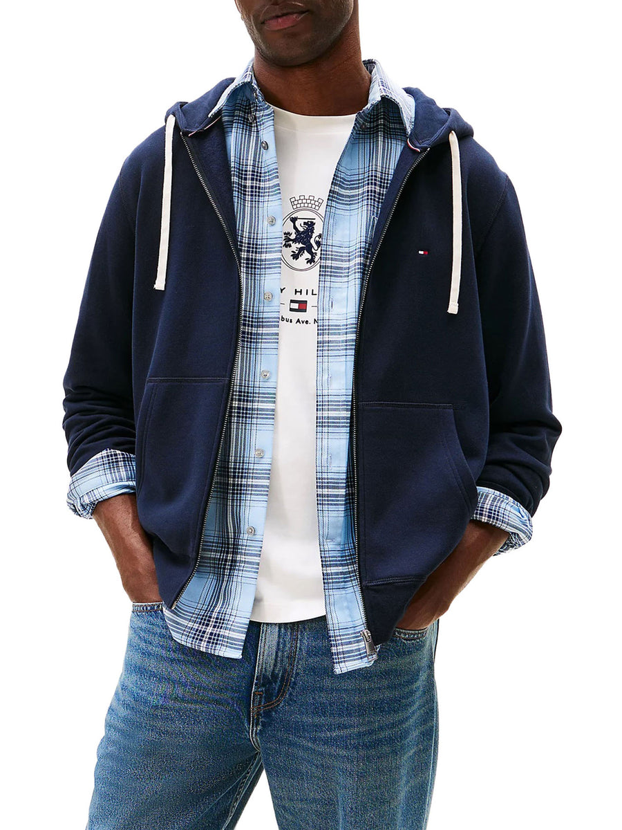 Felpa con cappuccio Tommy Hilfiger uomo e zip integrale blu
