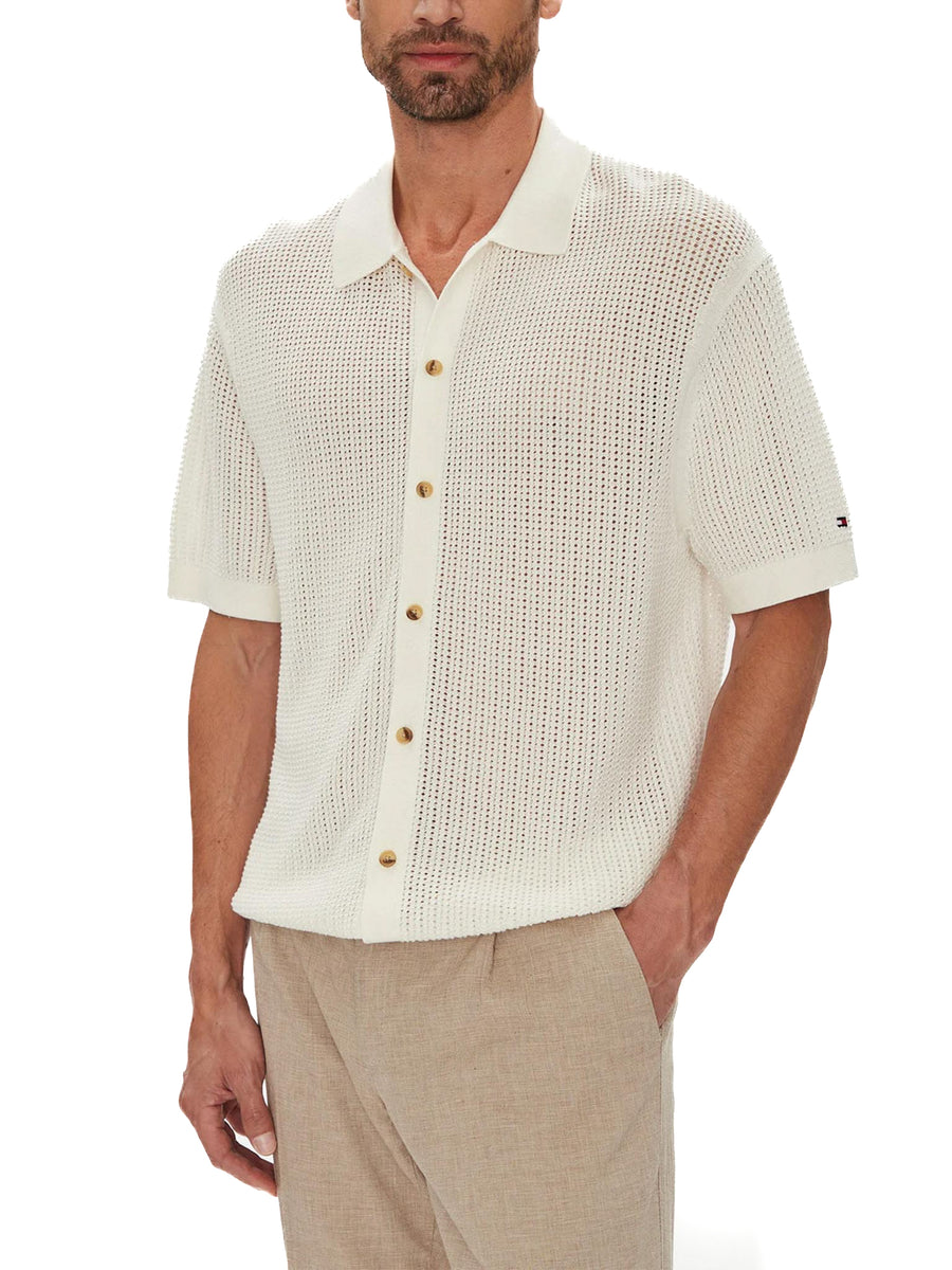 Camicia polo in maglia Tommy Hilfiger avorio