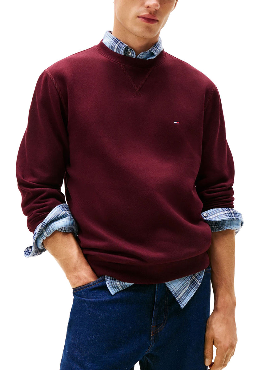 Felpa girocollo Tommy Hilfiger uomo con bandierina ricamata Essential bordeaux