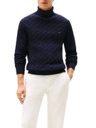 Dolcevita Tommy Hilfiger uomo cotton collo alto maglia intrecciata blu
