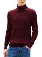 Dolcevita Tommy Hilfiger uomo cotton collo alto maglia intrecciata bordeaux