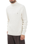 Dolcevita Tommy Hilfiger uomo cotton collo alto maglia intrecciata avorio