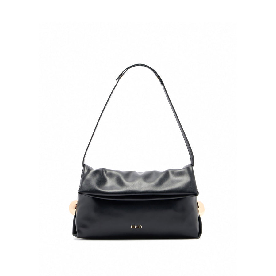 Borsa a spalla M Liu Jo donna con applicazione bottoni e patta nero