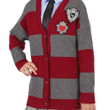 Cardigan a righe rosso/grigio
