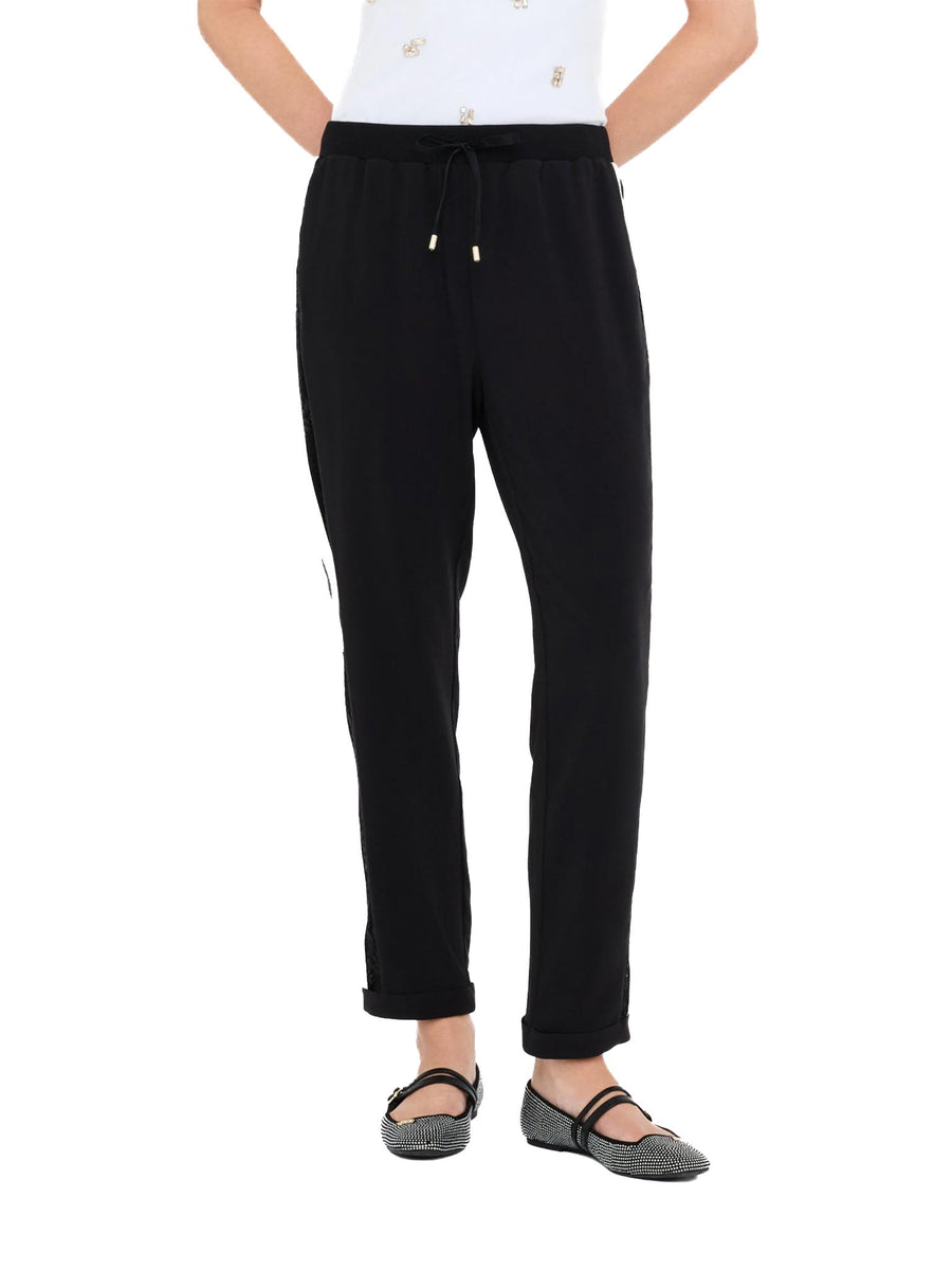 Pantaloni jogging Liu Jo con banda in pizzo nero