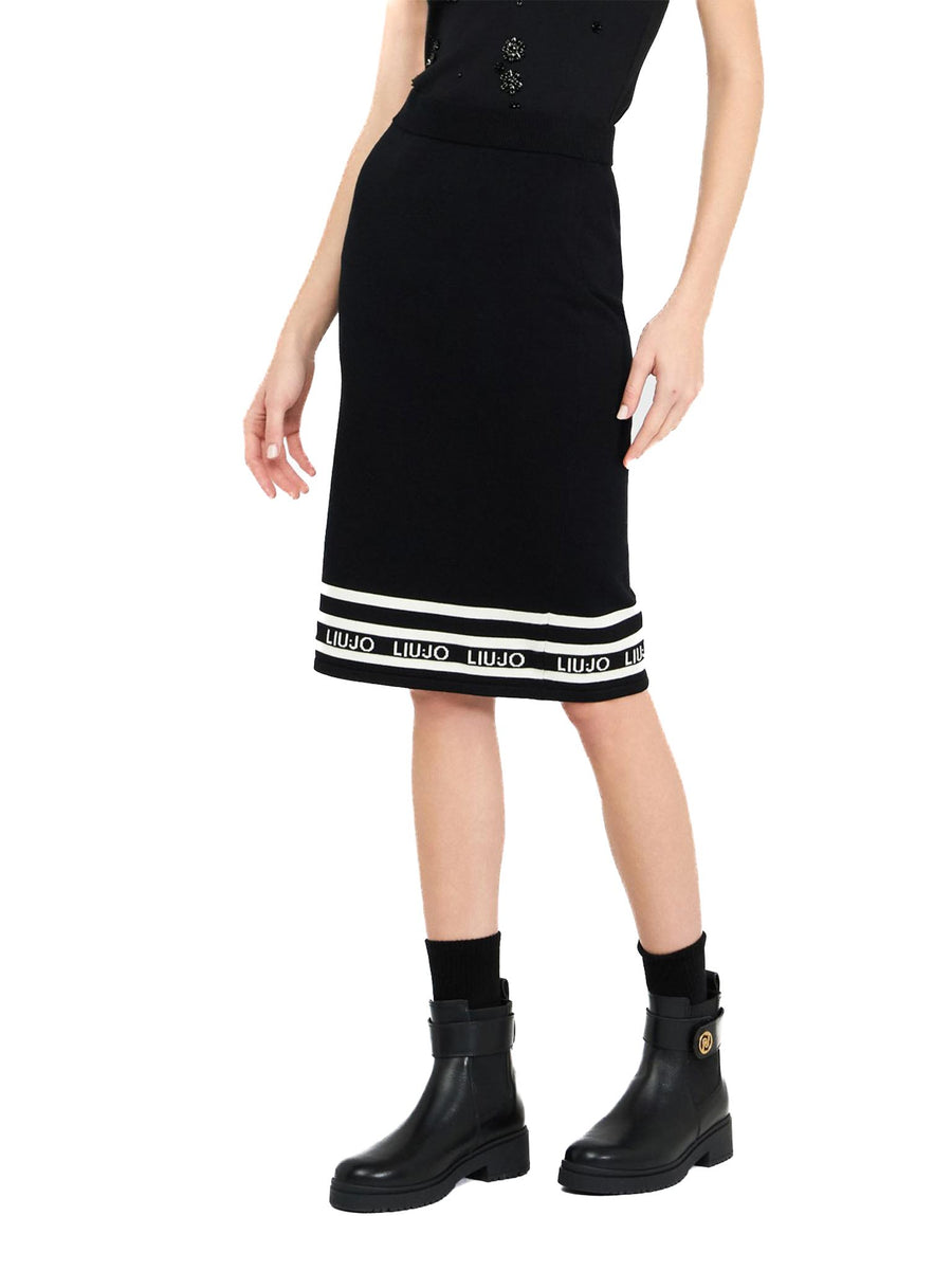 Gonna LiuJo longuette in maglia con righe sul fondo nero/bianco