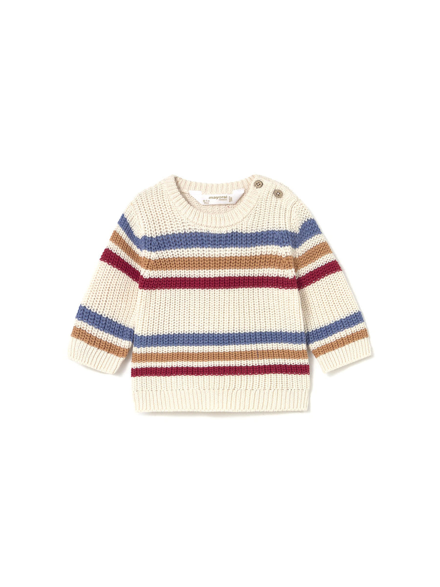 Girocollo neonato lavorato a righe beige multi