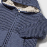 Felpa con cappuccio neonato in maglia con orecchie blu