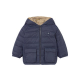 Piumino neonato imbottito reversibile con cappuccio blu