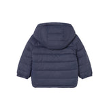 Piumino neonato imbottito reversibile con cappuccio blu