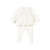 Completo neonata maglia e ghettina in ciniglia ecrù