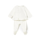 Completo neonata maglia e ghettina in ciniglia ecrù