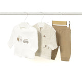Completo felpa, t-shirt e pantalone neonato caramello