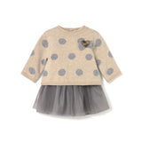 Abito in maglia tricot e gonna in tulle neonata beige multi