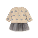 Abito in maglia tricot e gonna in tulle neonata beige multi