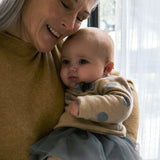 Abito in maglia tricot e gonna in tulle neonata beige multi