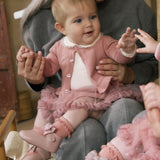 Completo cardigan, body e gonna neonata rosa