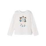 T-shirt manica lunga paillettes panna/blu