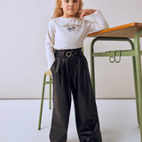Pantalone wide leg appliicazione cinta nero