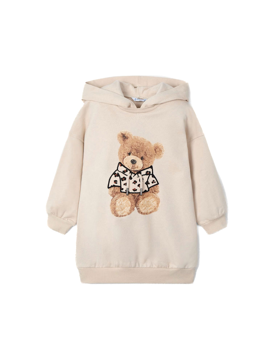 Abito manica lunga con cappuccio felpa sabbia