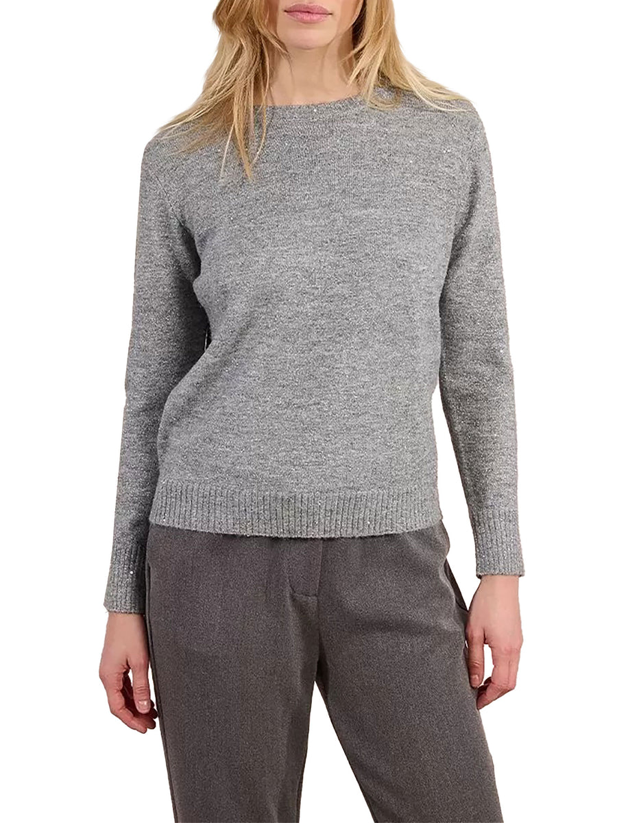 Girocollo Molly Bracken donna manica lunga con inserti paillettes grigio