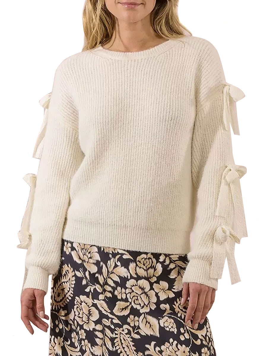 Girocollo Molly Bracken donna manica lunga fiocchi panna