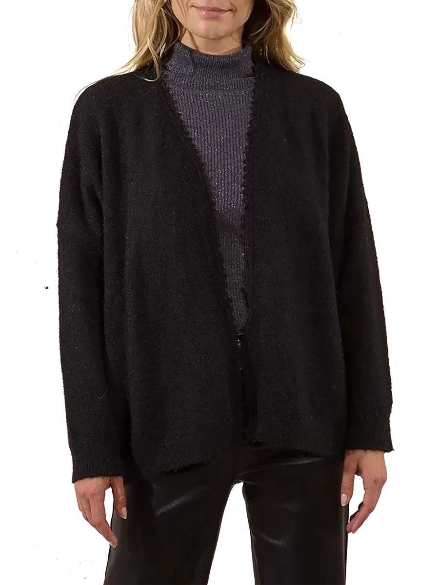 Cardigan aperto Molly Bracken donna profilo ricami nero