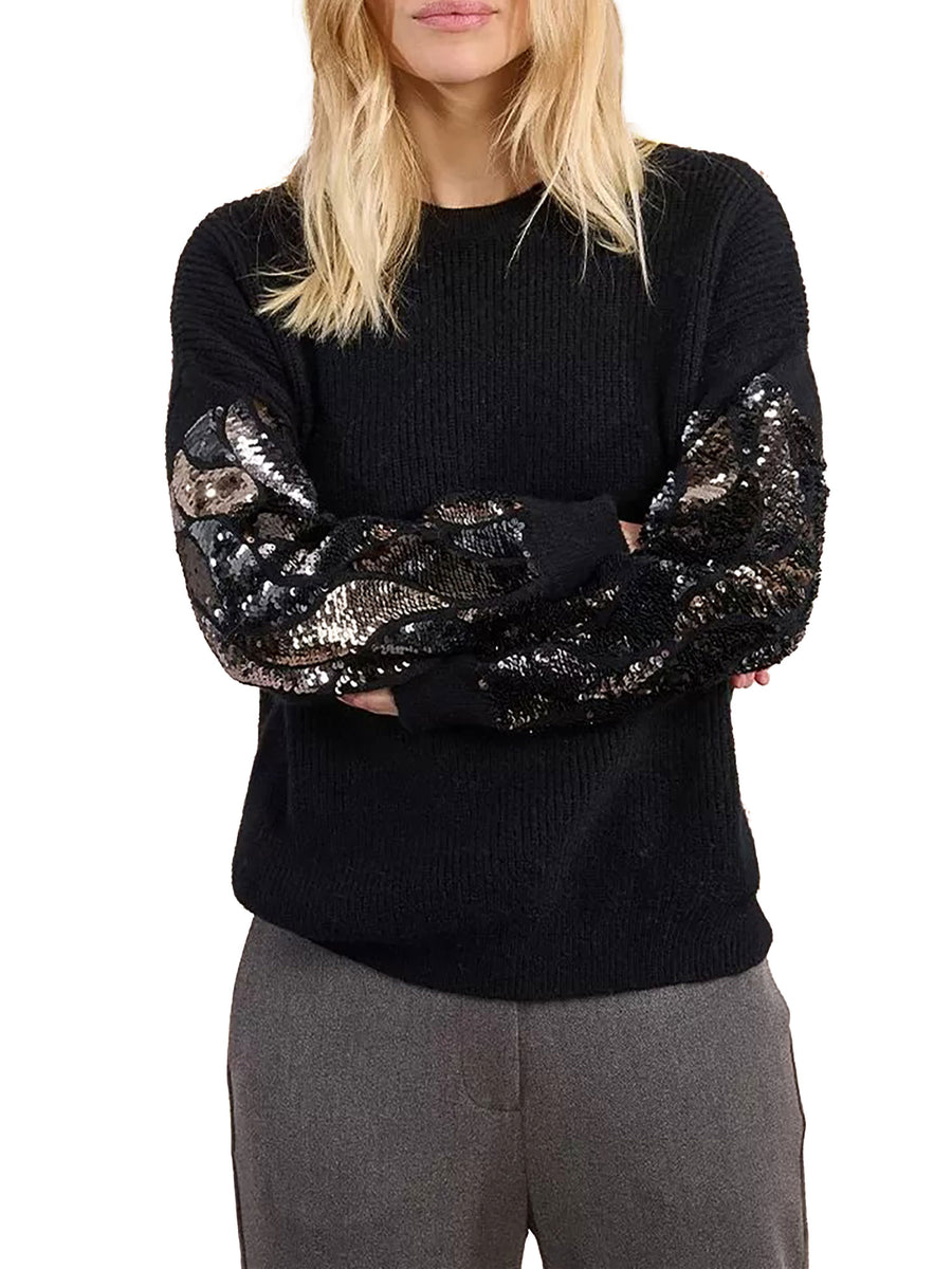 Girocollo Molly Bracken donna manica lunga con paillettes nero
