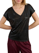 T-shirt Molly Bracken donna manica corta lurex nero