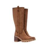 Stivale alto Refresh donna con tacco in microfibra taupe