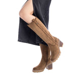 Stivale alto Refresh donna con tacco in microfibra taupe