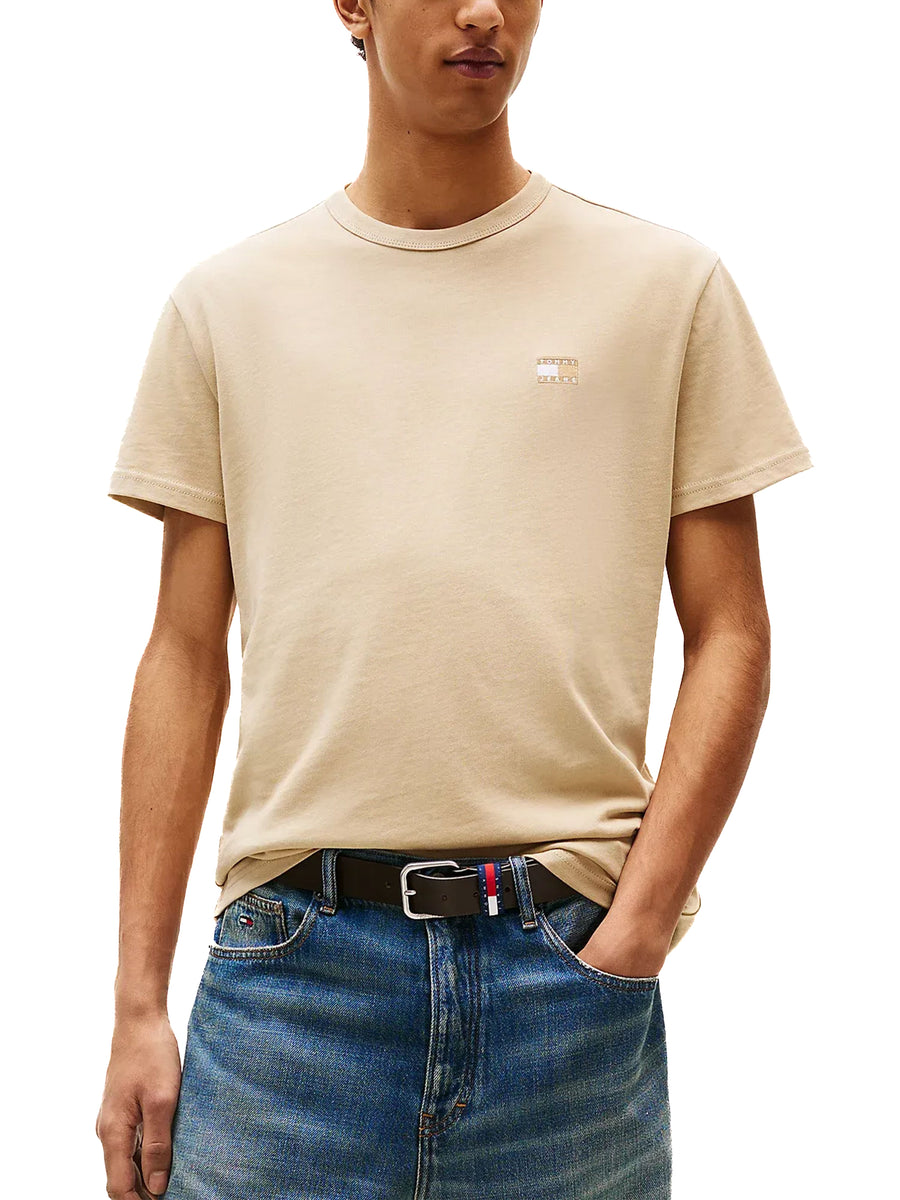 T-shirt maniche corte con badge frontale beige