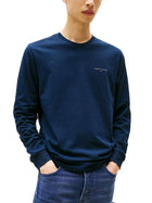 T-shirt maniche lunghe slim fit con logo lettering blu