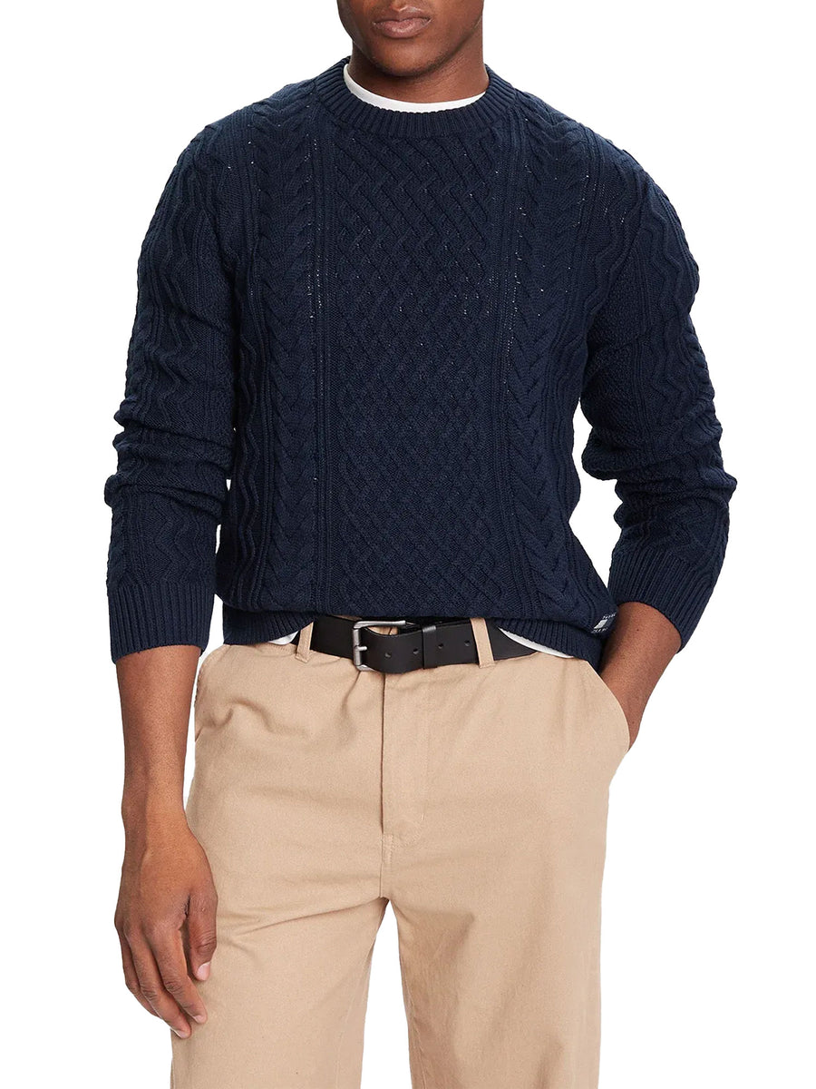 Girocollo Tommy Jeans uomo manica lunga slim badge cable knit blu