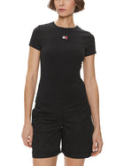 T-shirt maniche corte slim bandiera logo nero