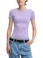 T-shirt maniche corte slim bandiera logo viola